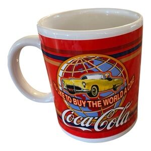 Coca-Cola Red Mug, Classic Car, “I’d Like to Buy the World a Coke.”